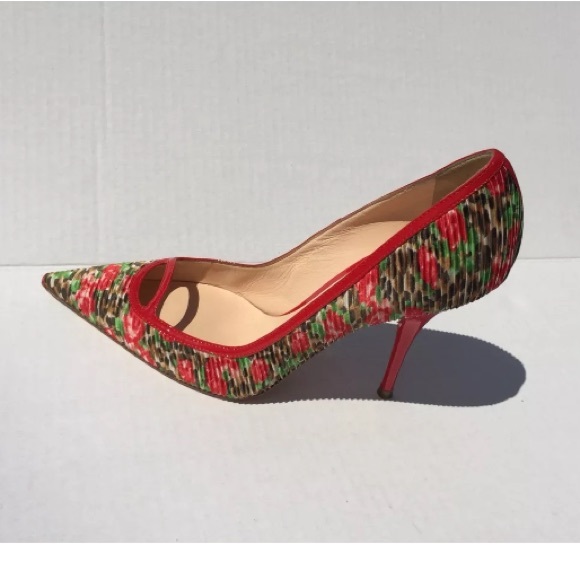 Casadei (Size 7.5 B) Red Green Satin Heel Pump EUC - Picture 7 of 7